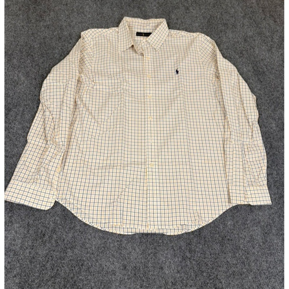 Ralph Lauren  Button up Shirt Mens White Yellow Blue Plaid Long Sleeve Size L